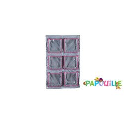 6 pochettes range doudou lot de 2 gris et fuchsia