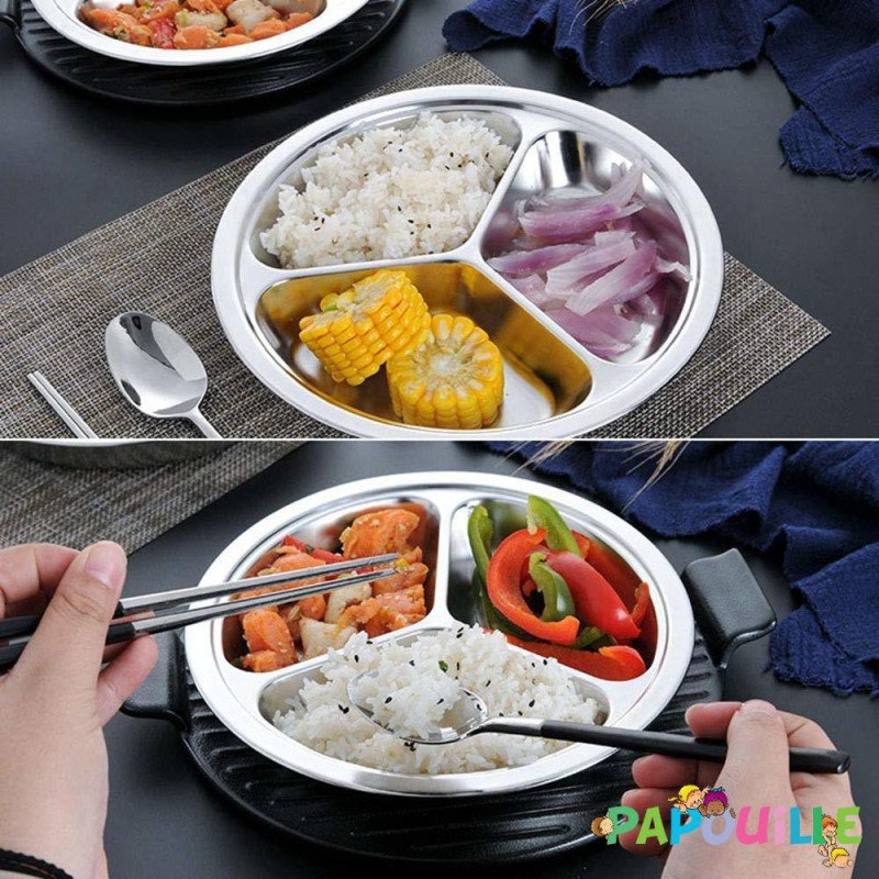 Assiette inox 3 compartiments 22 cm