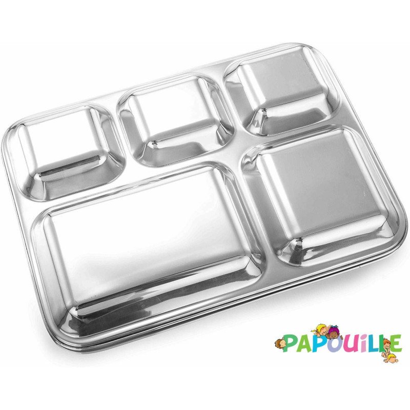 Plateau repas enfant 5 compartiments en inox
