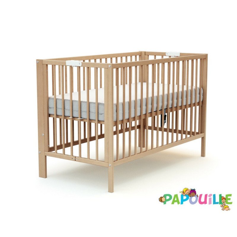 Lit bois pliant 60 x 120 réglable en hauteur vernis