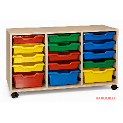 Meuble 3 colonnes avec 12 petits bacs et 3 grands bacs de rangements