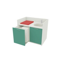 Meuble à langer avec escalier compact vert de gris