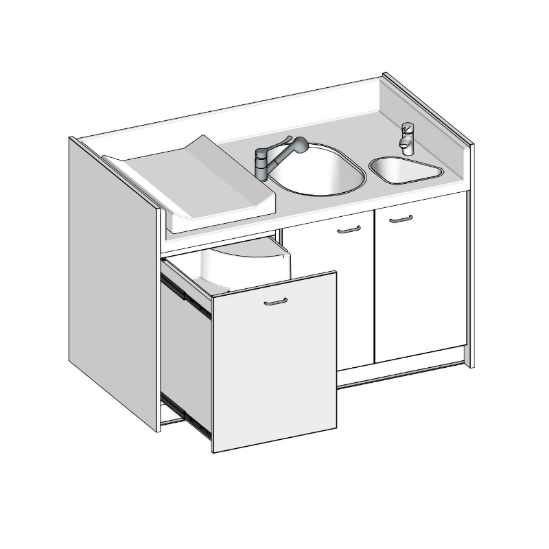 Meuble a langer avec baignoire et lave mains