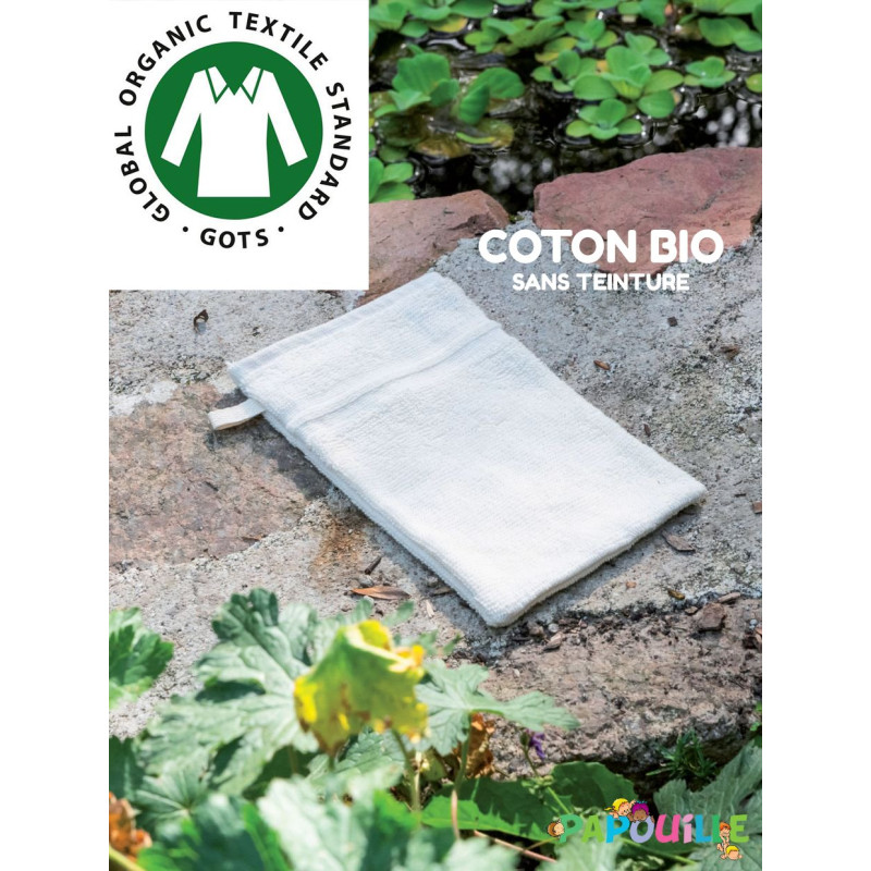 Gant de toilette 100% coton bio 15 x 21 cm - Papouille
