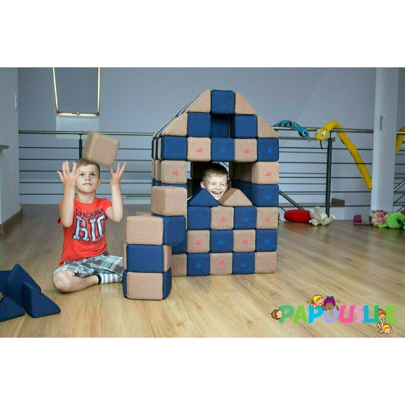Cubes de constructions magnétiques de psychomotricité tissu 100 pièces bleu