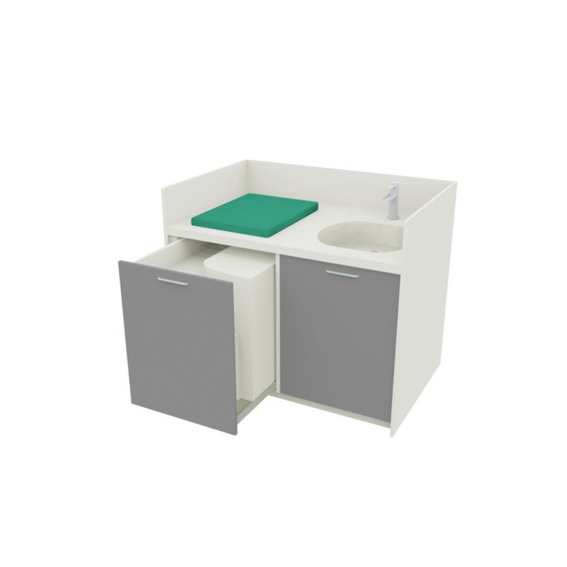 Meuble à langer avec escalier compact vert de gris