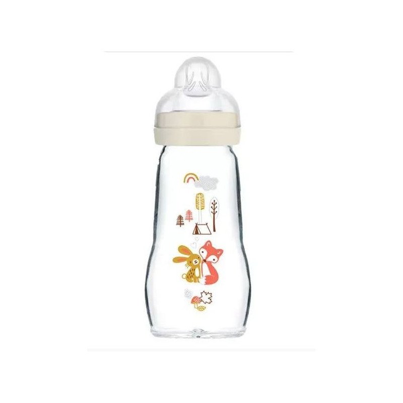 Biberon Verre MAM 260ml 0 à 6 mois Tétine Débit 2 aqua