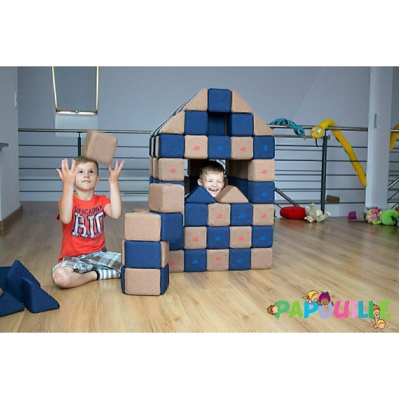 Cubes de constructions basic magnétiques de psychomotricité tissu 100 pièces turquoise et blanc