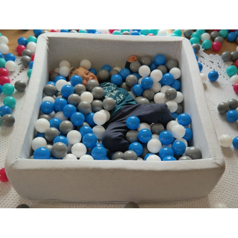 Piscine à balles carré pour bébé avec 150 balles 90x90cm gris clair balles gris et noir