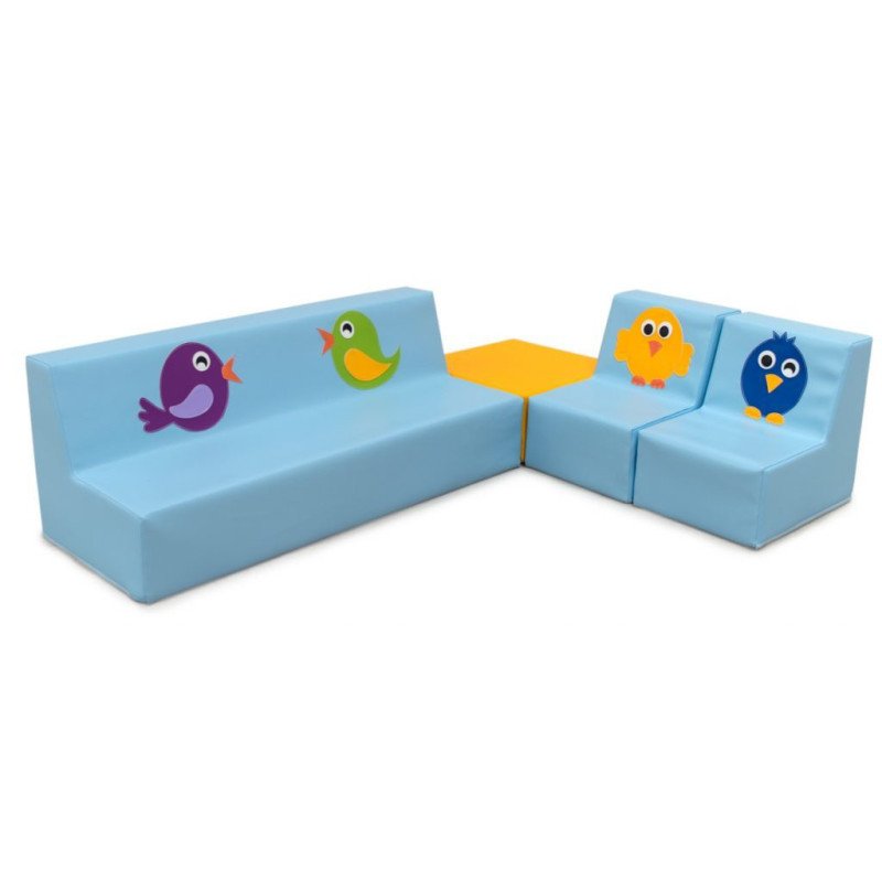 Ensemble canapé, fauteuils et table en mousse avec dessin poissons vert
