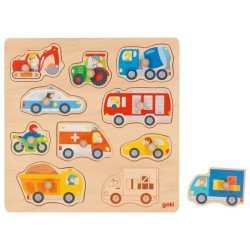 Puzzle à encastrer en bois avec bouton véhicule