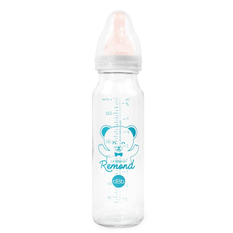 Biberon verre 240 ml, "régul'air", tétine nn caoutchouc - bl - Papouille