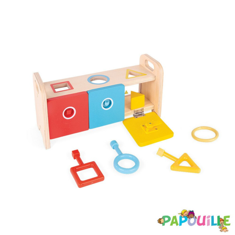 Boite à clefs, apprentissage formes et couleurs - Papouille
