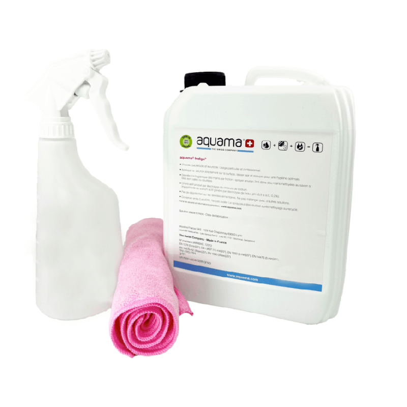 Pack découverte 1 bidon de 5 litres aquama indigo 1000ppm + Offert : 1 pulvérisateur 600 ml + 1 microfibre + 1 robinet doseur + 