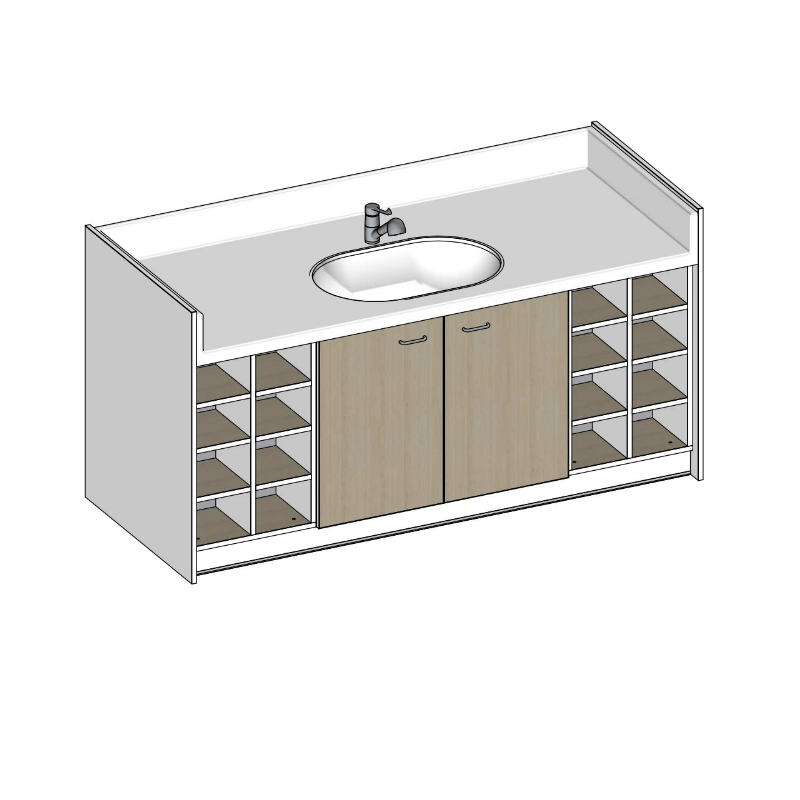 Table à langer sur mesure - 2000 (L) x 850 (Pf)mm + Un robinet douchette à équilibrage de pression DELABIE 2211LEP