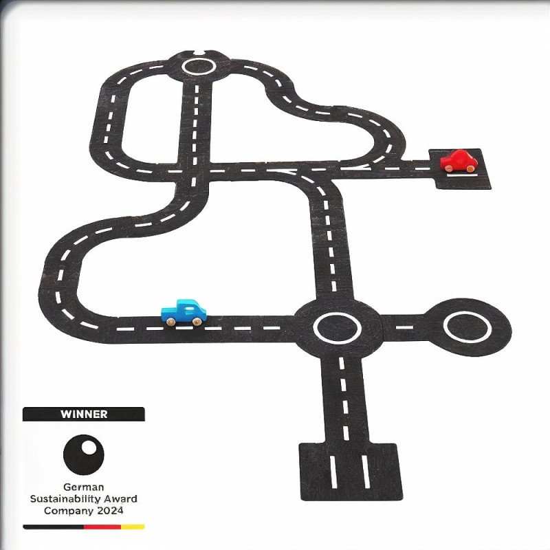 Circuit en feutre avec 2 voitures, 30 éléments