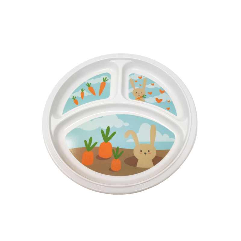 Assiette 3 compartiments mélamine lapin gourmet - Papouille