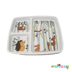 Plateau repas 3 compartiments melamine animaux de la forêt - Papouille