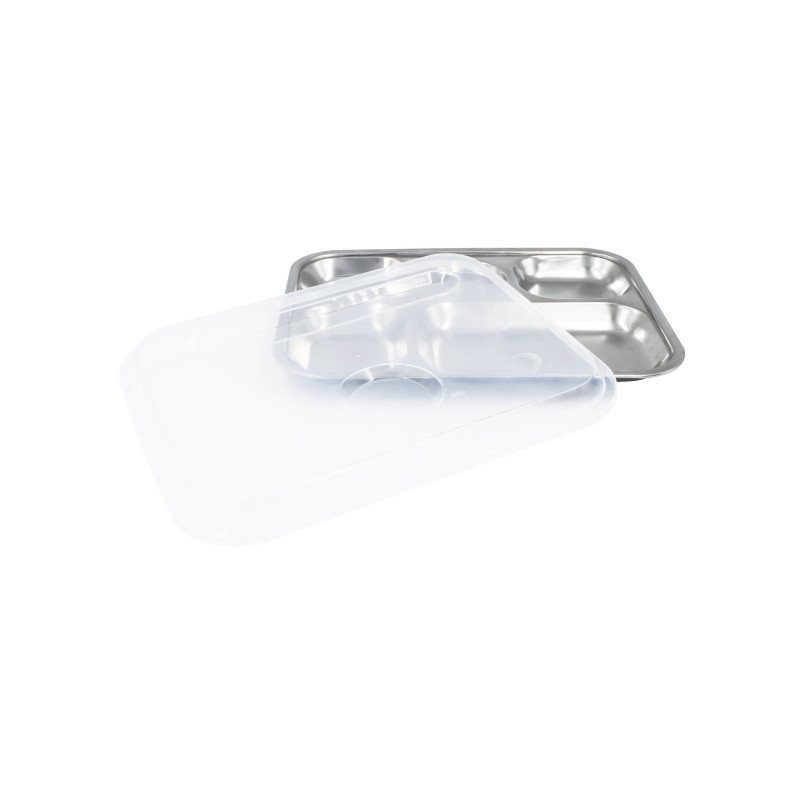 Plateau 5 compartiments inox 30,5 x 23,5 x 2,5 cm avec couve - Papouille