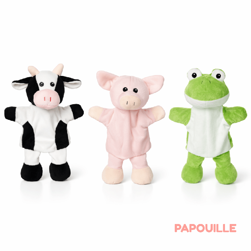 Marionnettes vache, cochon et grenouille (avec pattes) - Papouille