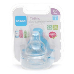Lot de 2 Tétines anatomiques - Débit 1 - Lent - Silicone MAM - Papouille