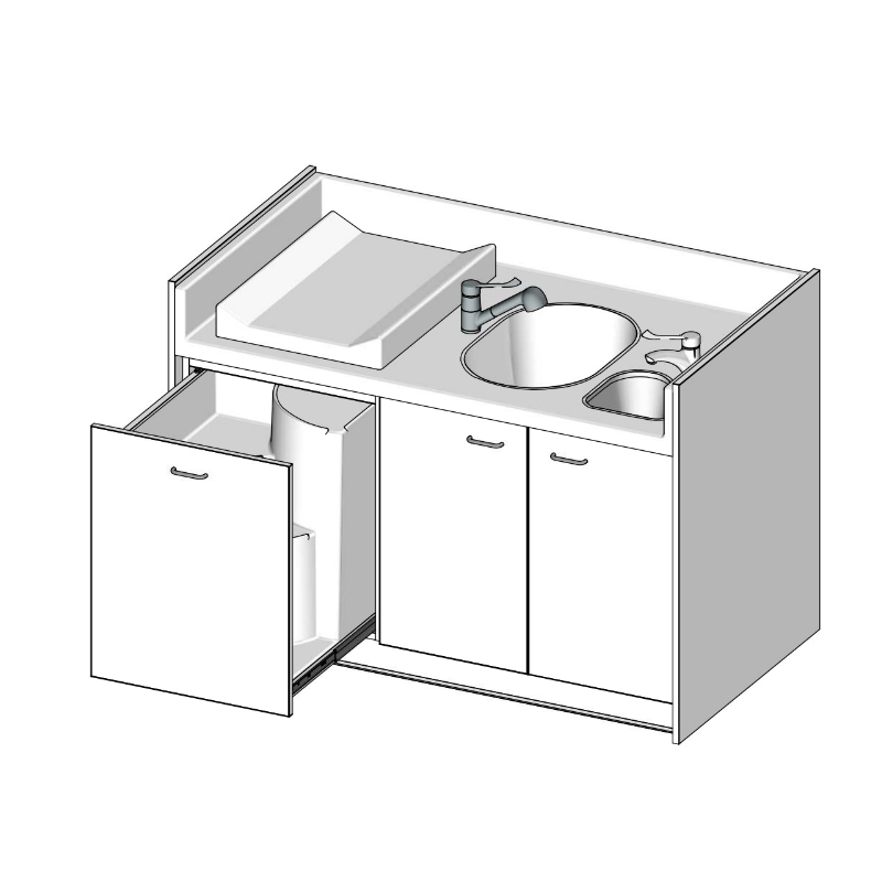 Meuble a langer avec baignoire et lave mains - Papouille