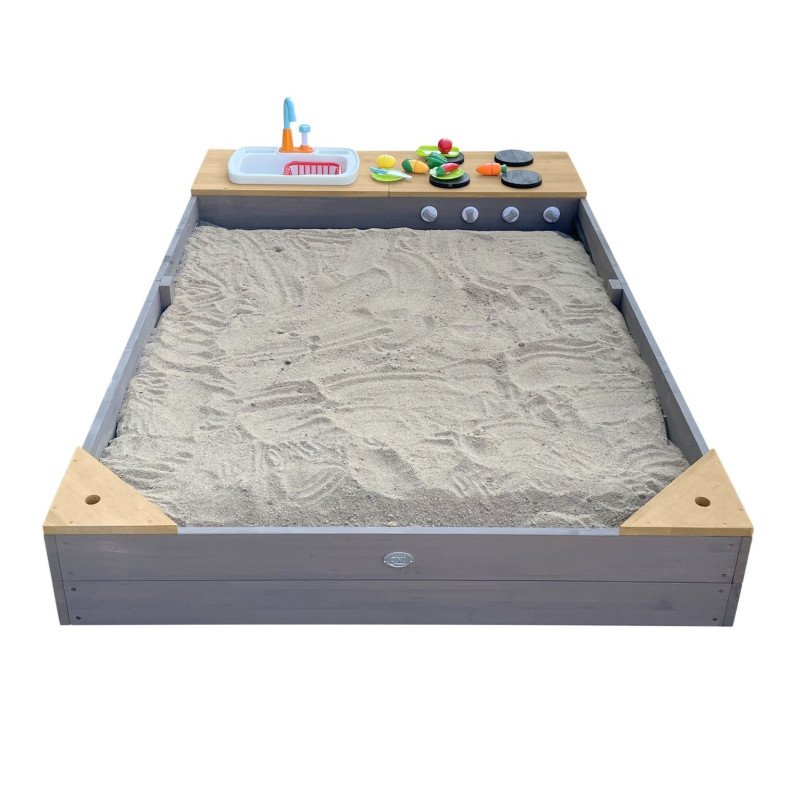 Bac à sable avec banc et jeux de cuisine