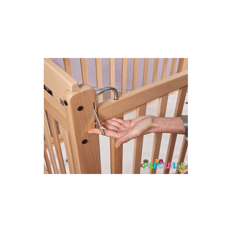 Lit crèche réglable 3 hauteurs à barreaux 120 x 60cm naturel