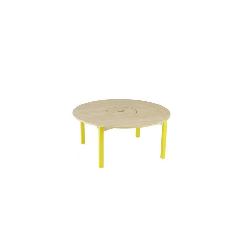 Table en bois a bac central t3 h59 vernis