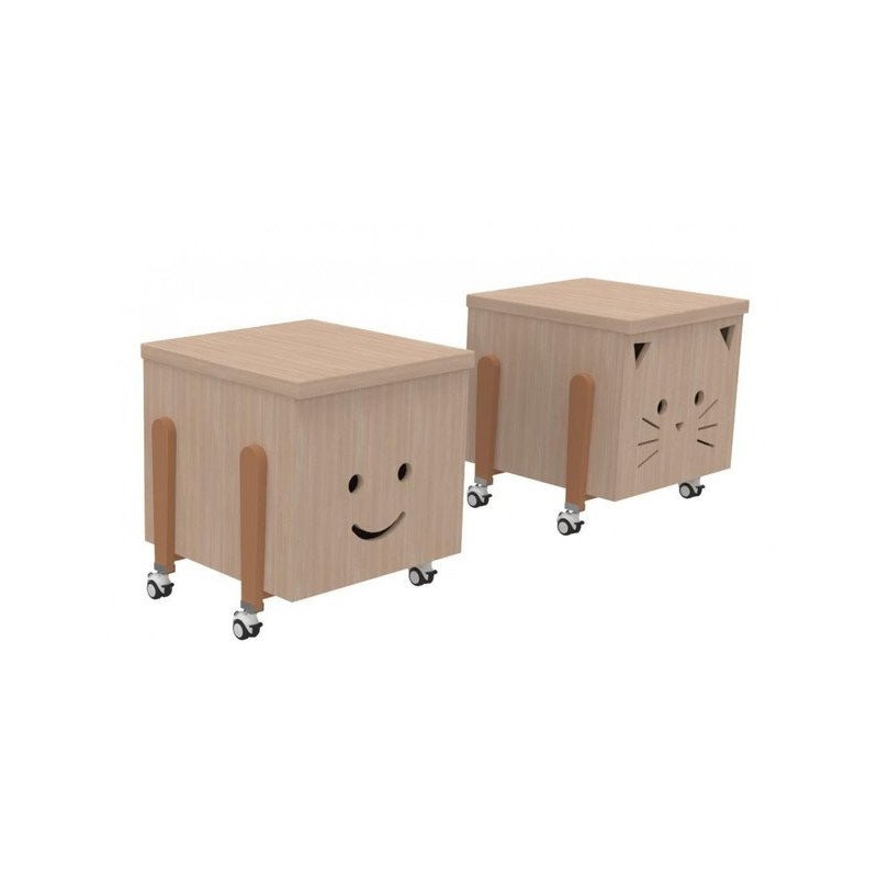 Coffre à jouets mobile sur roulettes rigolo