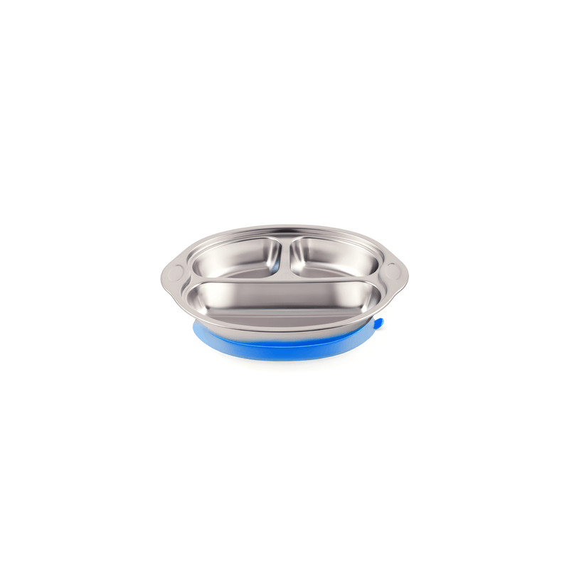 Assiette 3 compartiments avec ventouse - Bleu