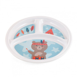Assiette ronde 3 compartiments en mélamine ourson - Papouille