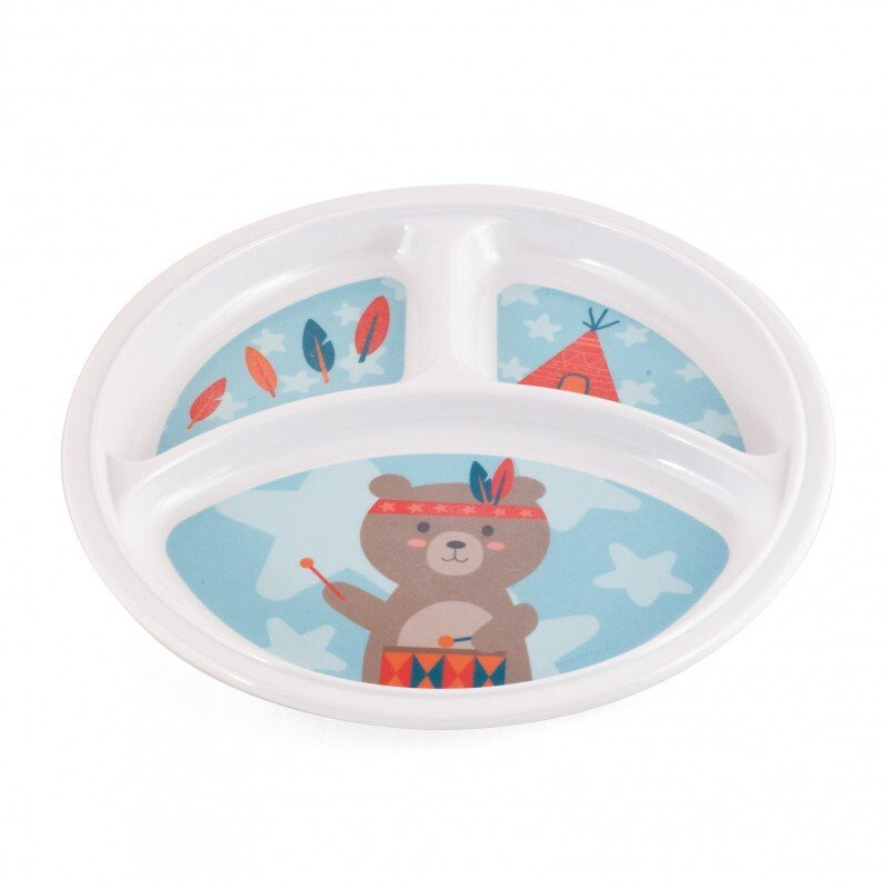 Assiette ronde 3 compartiments en mélamine ourson - Papouille