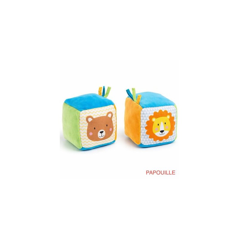 Cube avec grelot et papier qui crépite, jouet d'éveil