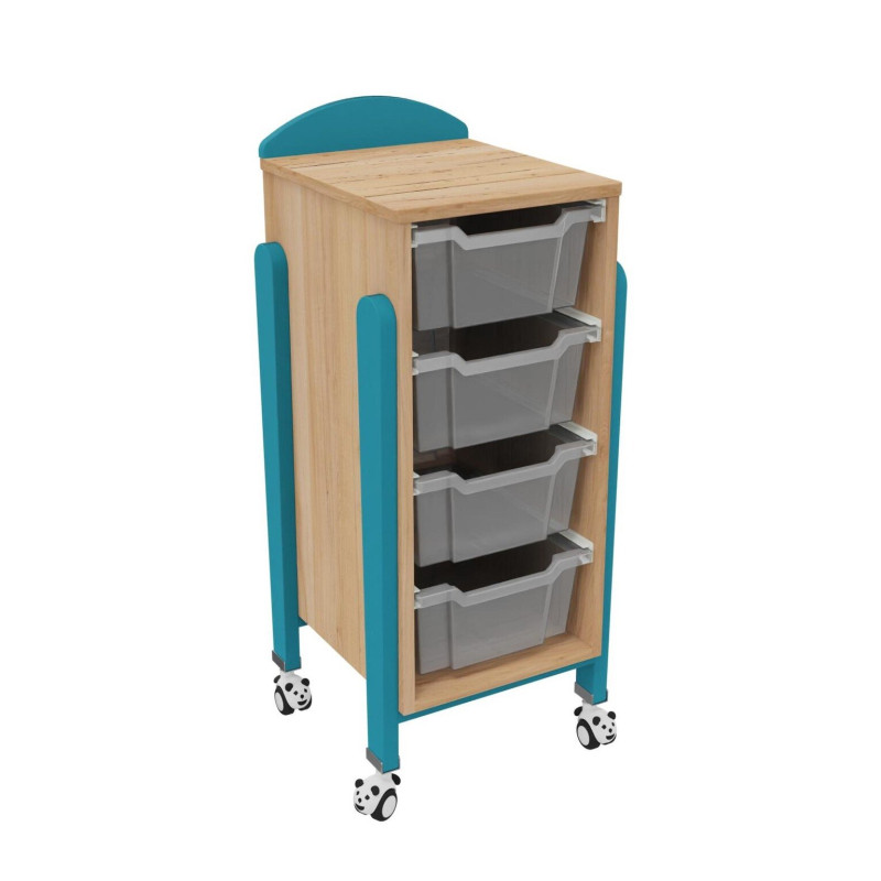 Meuble mobile a roulettes 4 bacs tiroir vernis - Papouille