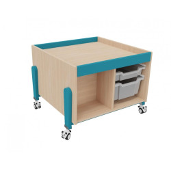 Meuble table activite a roulettes rangement vernis - Papouille