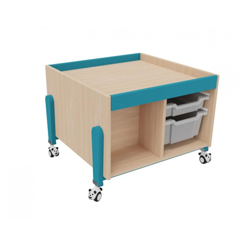 Meuble table activite a roulettes rangement vernis - Papouille