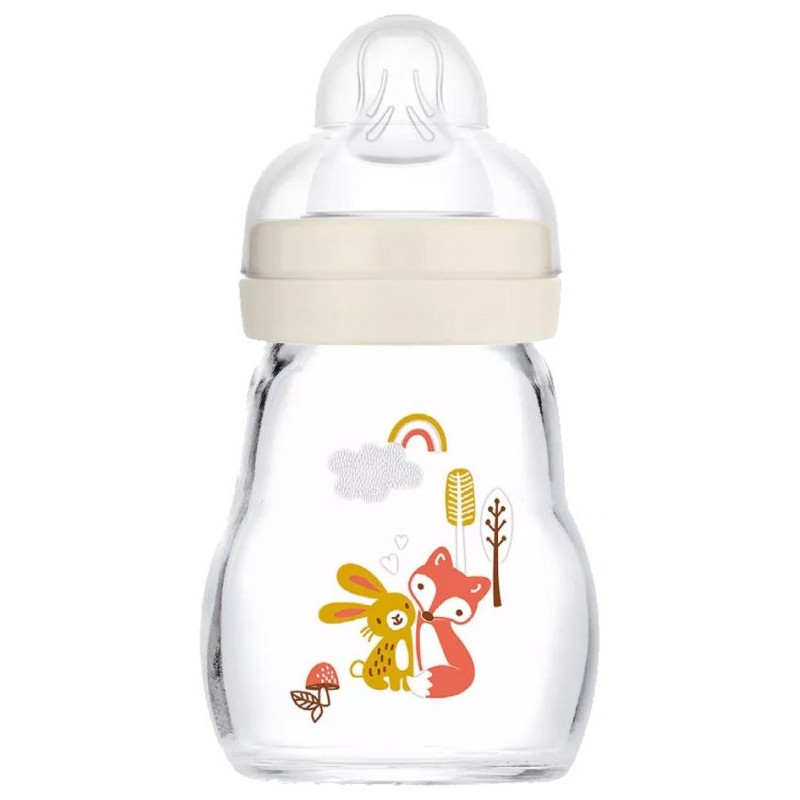Biberon Verre 170ml 0 à 6 mois Tétine Débit 1 aqua - Papouille