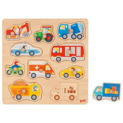 Puzzle à encastrer en bois avec bouton véhicule  - Papouille