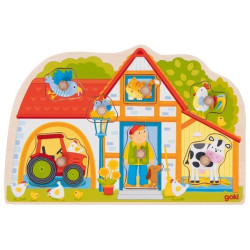 Puzzle à encastrer en bois avec bouton ferme  - Papouille