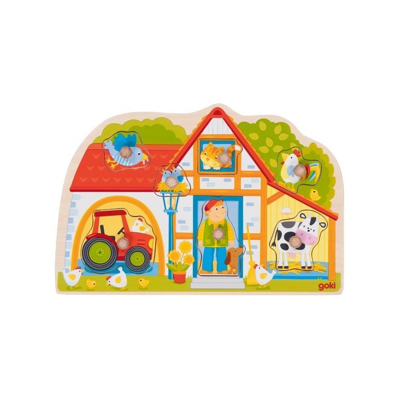 Puzzle à encastrer en bois avec bouton ferme  - Papouille