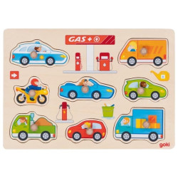 Puzzle à encastrer en bois avec bouton station de service  - Papouille