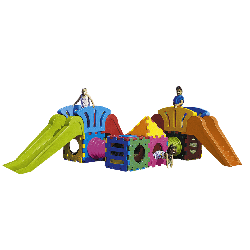 Aire de jeux cubique avec 2 grands toboggans - Papouille