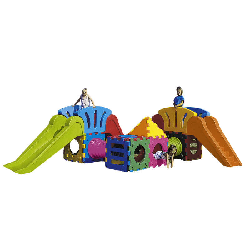 Aire de jeux cubique avec 2 grands toboggans - Papouille
