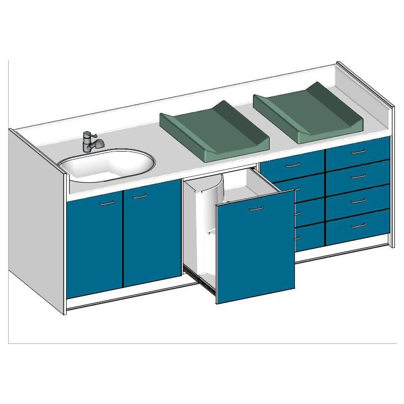 Table à langer 1 cuve 2 plans de change 250 cm - Papouille
