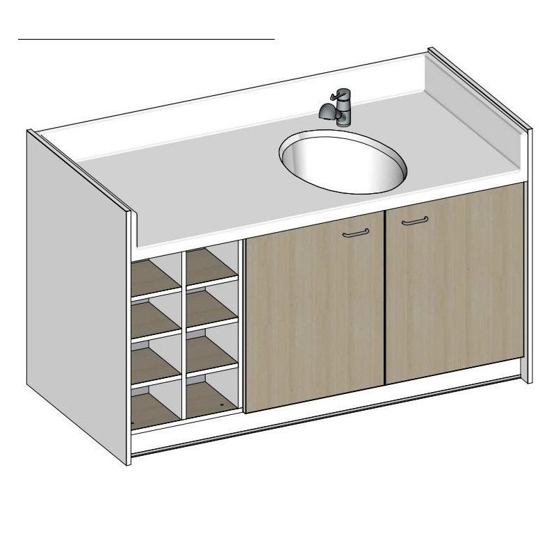 Meuble de change 1 baignoire, 8 casiers - 169 cm x 85 cm - Papouille