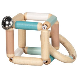 Hochet dé flexible bleu pastel avec clochette - Papouille