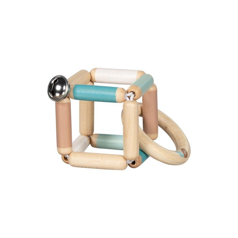 Hochet dé flexible bleu pastel avec clochette - Papouille
