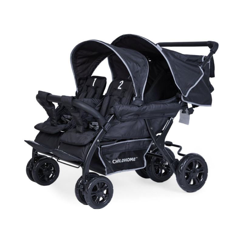 Quadruple Stroller - 4 Children - Black + Rain Cover + Sun C - Papouille