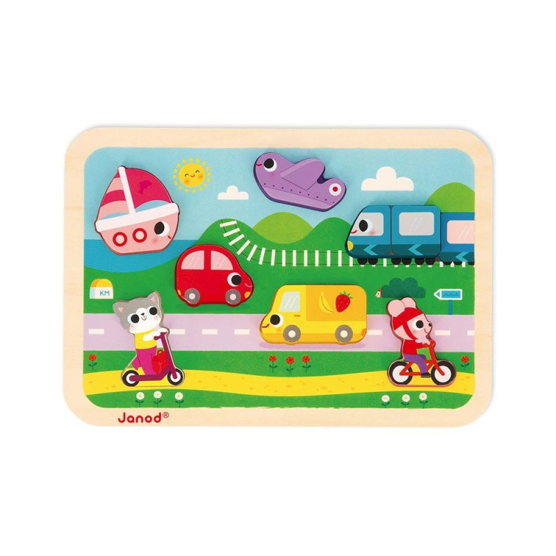 Puzzle Véhicules 7 pièces Chat et souris - Papouille